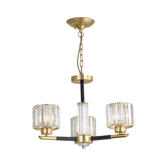 Cylinder Crystal Block Chandelier Light Traditional 3/6/8 Lights Dining Room Hanging In Gold