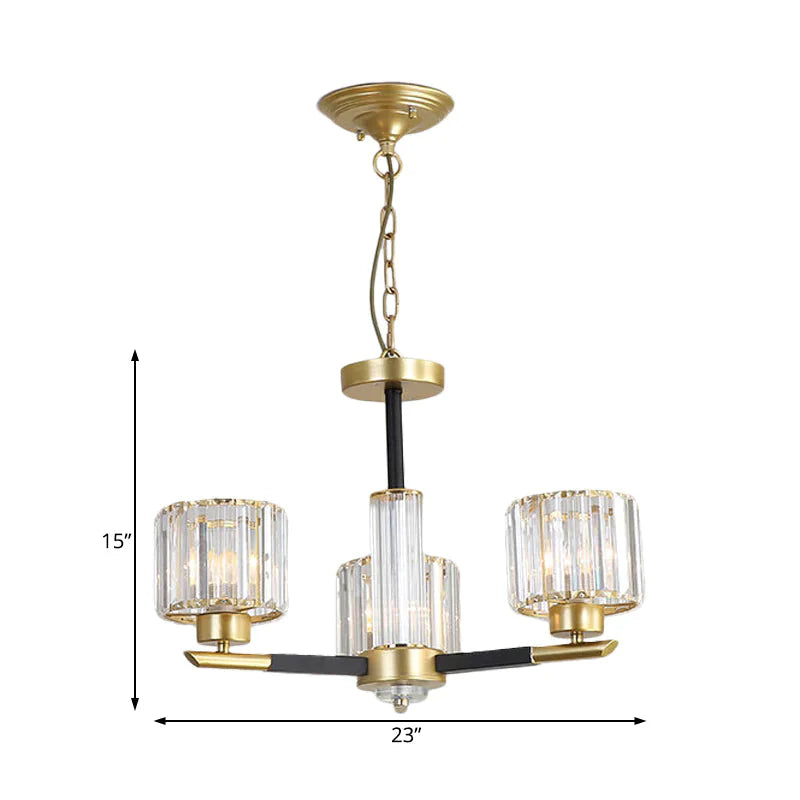 Cylinder Crystal Block Chandelier Light Traditional 3/6/8 Lights Dining Room Hanging In Gold