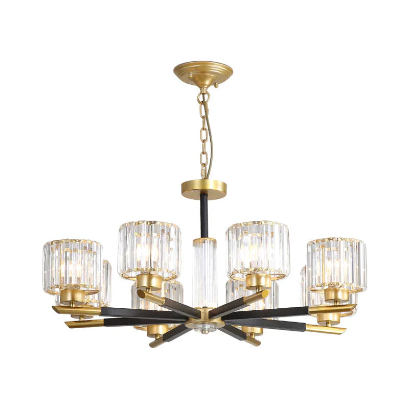 Cylinder Crystal Block Chandelier Light Traditional 3/6/8 Lights Dining Room Hanging In Gold