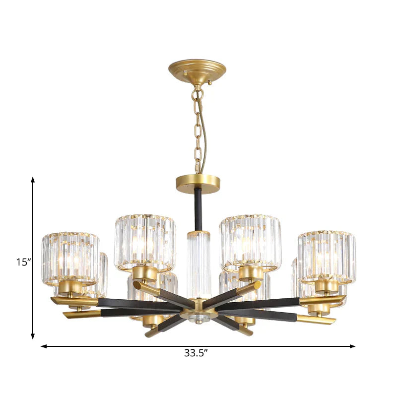 Cylinder Crystal Block Chandelier Light Traditional 3/6/8 Lights Dining Room Hanging In Gold