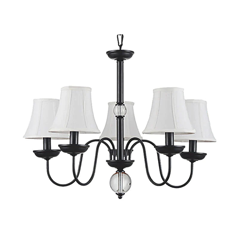 Empire Shade Bedroom Chandelier Light Traditional White Fabric 3/5/6 Lights Black Ceiling Pendant