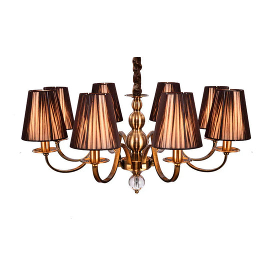 Brown Gathered Fabric Shade Chandelier Lamp Vintage 6/8 Lights Living Room Suspension Light