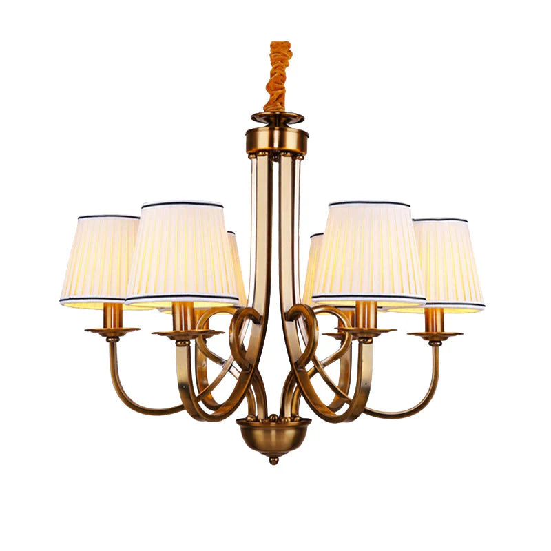 Tapered Fabric Chandelier Light Rustic 6/8 Dining Room Ceiling Fixture In Gold