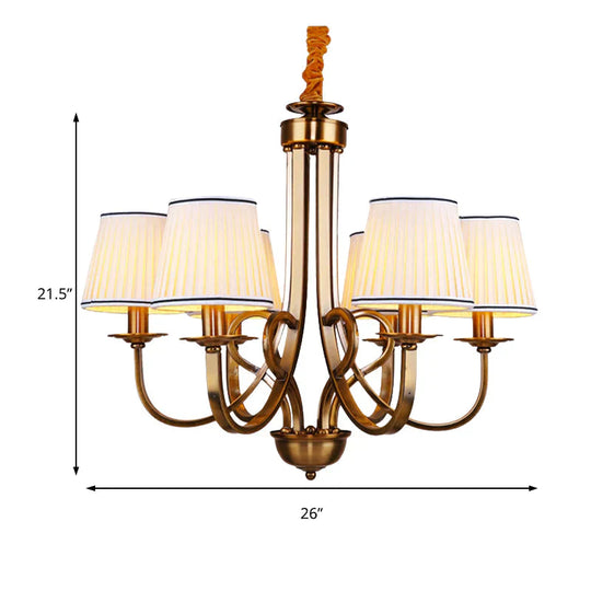 Tapered Fabric Chandelier Light Rustic 6/8 Dining Room Ceiling Fixture In Gold