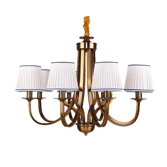 Tapered Fabric Chandelier Light Rustic 6/8 Dining Room Ceiling Fixture In Gold