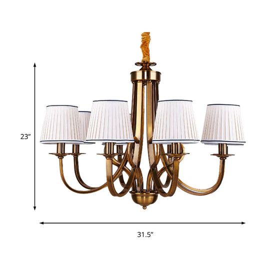 Tapered Fabric Chandelier Light Rustic 6/8 Dining Room Ceiling Fixture In Gold