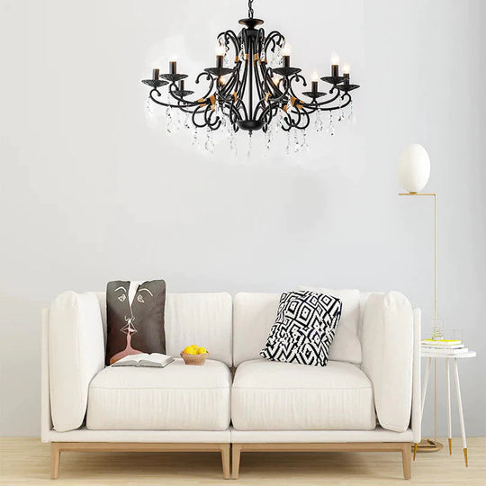 Candelabra Living Room Chandelier Light Traditional Metal 3/6/8 Lights Black Hanging Ceiling