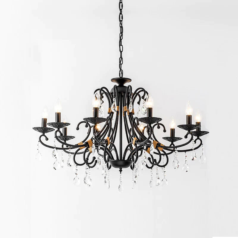 Candelabra Living Room Chandelier Light Traditional Metal 3/6/8 Lights Black Hanging Ceiling