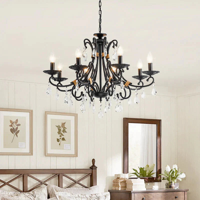 Candelabra Living Room Chandelier Light Traditional Metal 3/6/8 Lights Black Hanging Ceiling 8 /