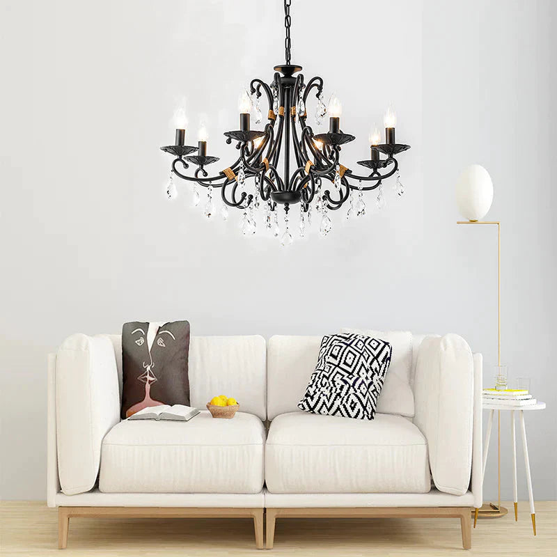 Candelabra Living Room Chandelier Light Traditional Metal 3/6/8 Lights Black Hanging Ceiling