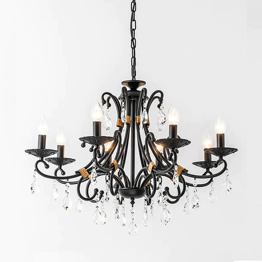 Candelabra Living Room Chandelier Light Traditional Metal 3/6/8 Lights Black Hanging Ceiling