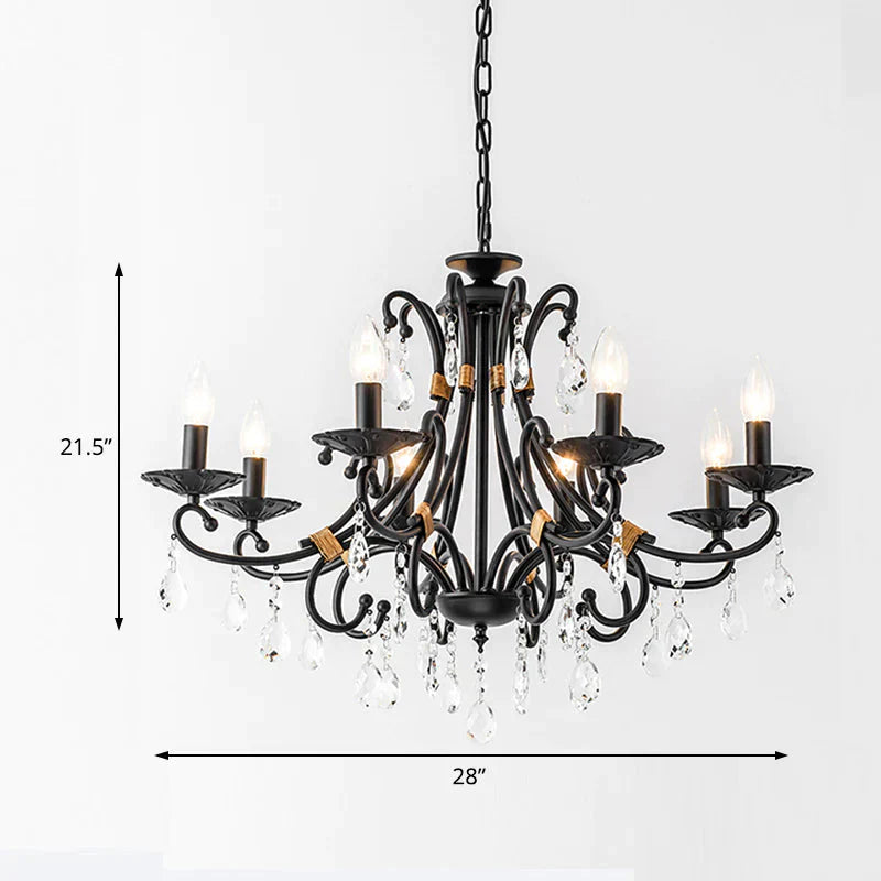 Candelabra Living Room Chandelier Light Traditional Metal 3/6/8 Lights Black Hanging Ceiling