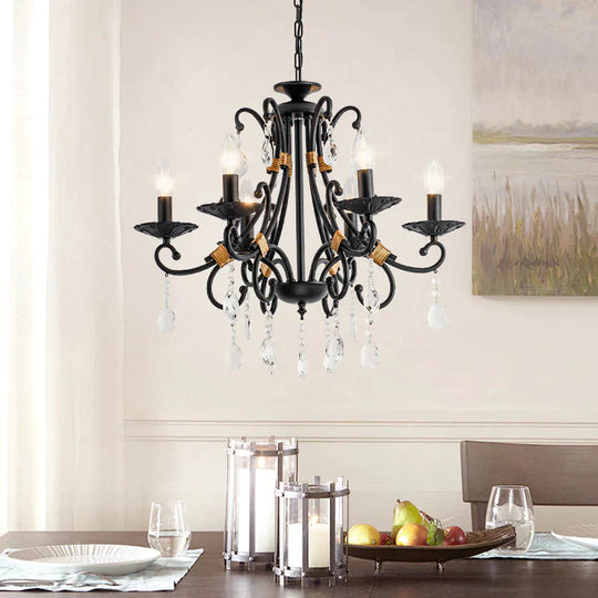 Candelabra Living Room Chandelier Light Traditional Metal 3/6/8 Lights Black Hanging Ceiling 6 /