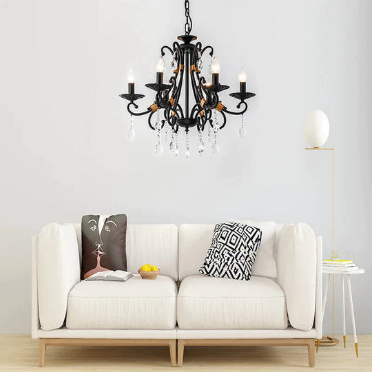 Candelabra Living Room Chandelier Light Traditional Metal 3/6/8 Lights Black Hanging Ceiling