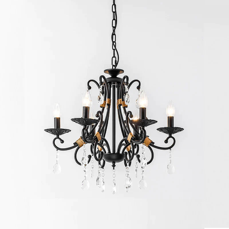 Candelabra Living Room Chandelier Light Traditional Metal 3/6/8 Lights Black Hanging Ceiling