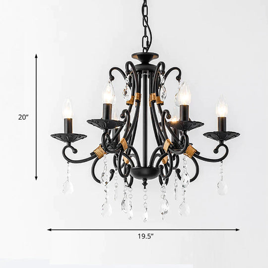 Candelabra Living Room Chandelier Light Traditional Metal 3/6/8 Lights Black Hanging Ceiling