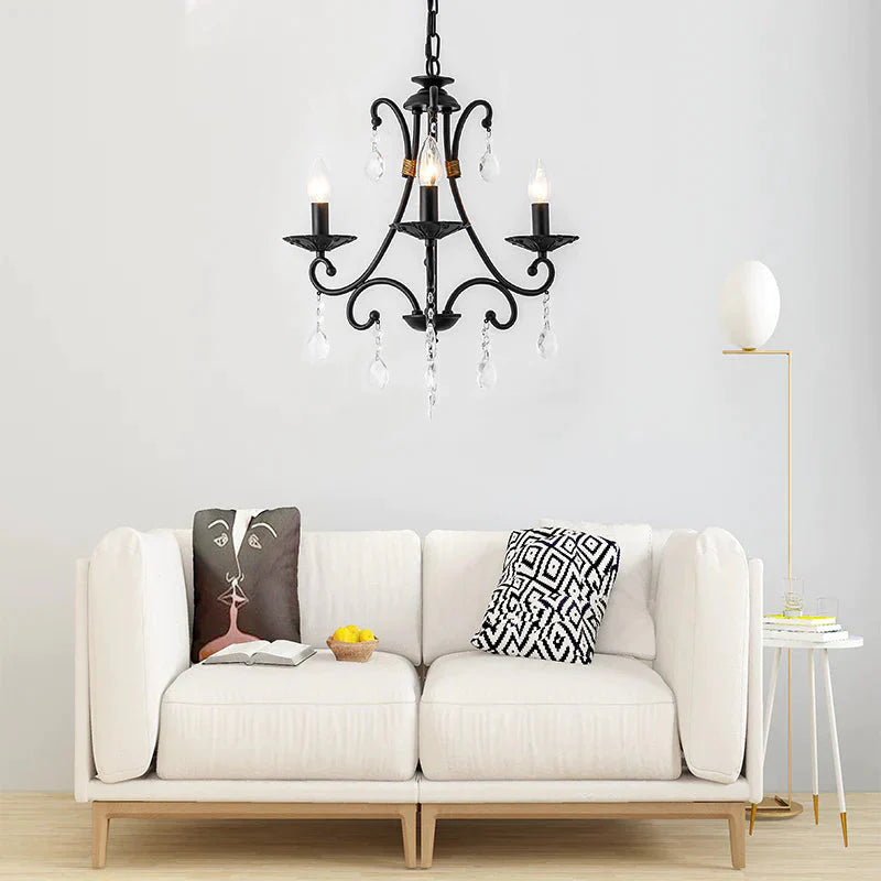 Candelabra Living Room Chandelier Light Traditional Metal 3/6/8 Lights Black Hanging Ceiling