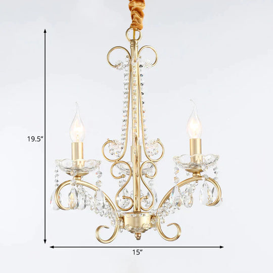 Candle Metal And Crystal Ceiling Light Traditional 3/6 Lights Living Room Chandelier With Gold