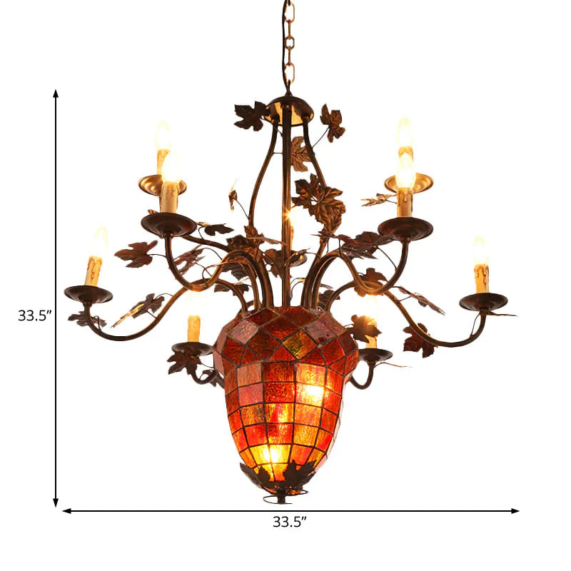 Pinecone Style Rustic Brown Metal 12 Lights Pendant Light Fixture For Living Room