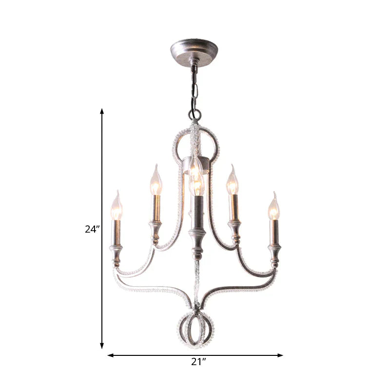 Candle Metal Chandelier Light Fixture Traditional 5 Lights Living Room Ceiling In Rust With Crystal