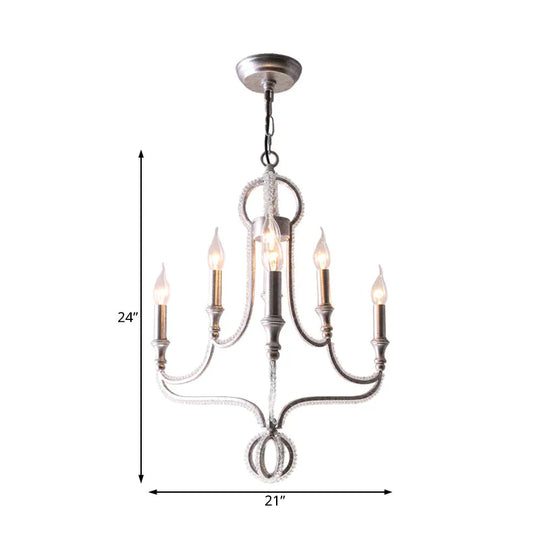 Candle Metal Chandelier Light Fixture Traditional 5 Lights Living Room Ceiling In Rust With Crystal