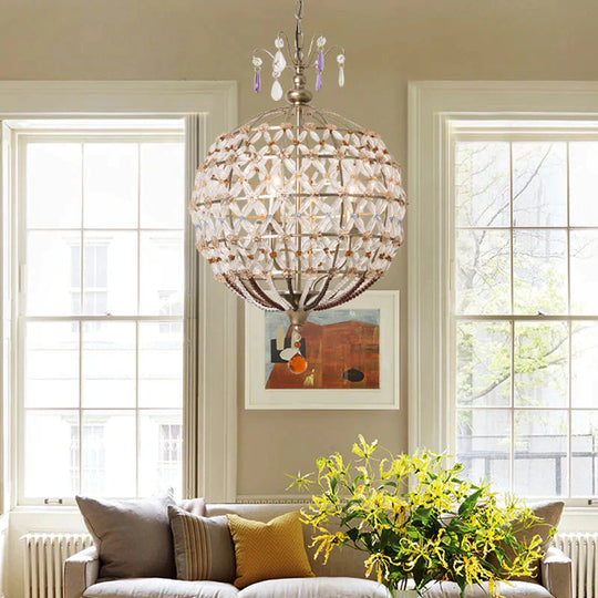 Champagne Globe Frame Chandelier Light Traditional Metal 4 Lights Dining Room Hanging With Crystal