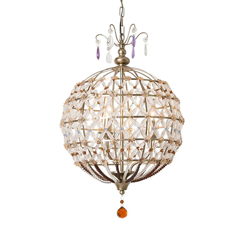 Champagne Globe Frame Chandelier Light Traditional Metal 4 Lights Dining Room Hanging With Crystal