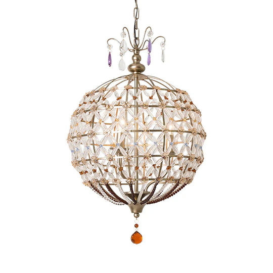 Champagne Globe Frame Chandelier Light Traditional Metal 4 Lights Dining Room Hanging With Crystal