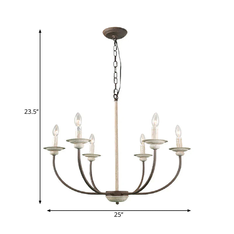 Retro 6 Heads Chandelier Lamp Rust Branch Ceiling Pendant Light With Metal Shade For Living Room