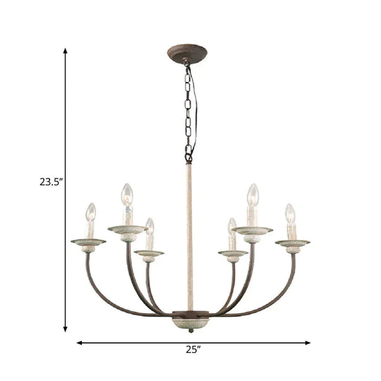 Retro 6 Heads Chandelier Lamp Rust Branch Ceiling Pendant Light With Metal Shade For Living Room