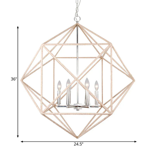 4 Heads Dining Room Hanging Chandelier Contemporary Beige Ceiling Pendant Light With Cage Metal