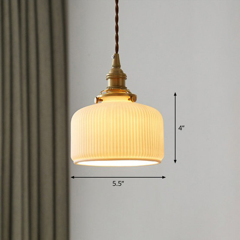 Brooklyn - Retro Style Rounded Drum Suspension Lighting 1Â Head Ceramic Pendant Ceiling Light In