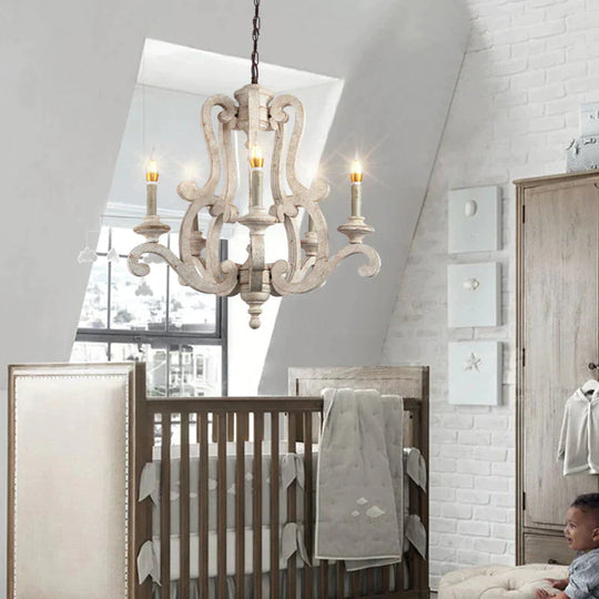 Metal Laser - Cut Chandelier Lamp Retro 5 Bulbs White Pendant Lighting Fixture For Living Room