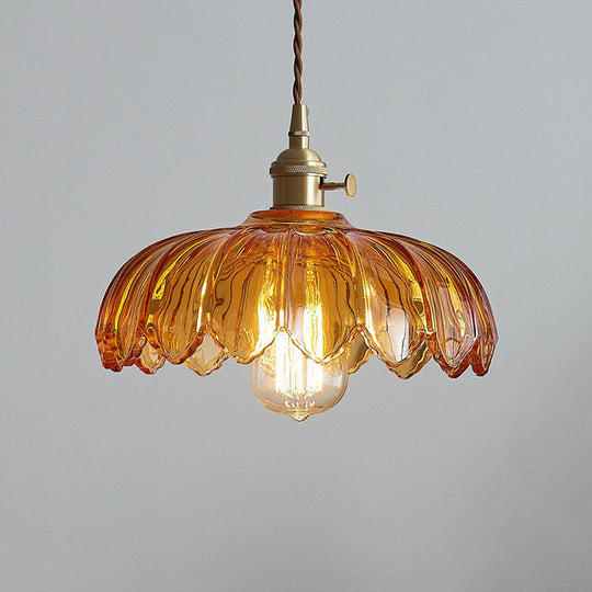 Nadia - Glass Flower Ceiling Light: Industrial Scalloped Pendant