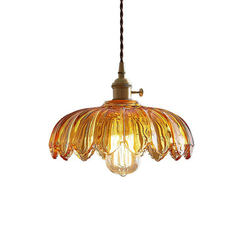 Nadia - Glass Flower Ceiling Light: Industrial Scalloped Pendant