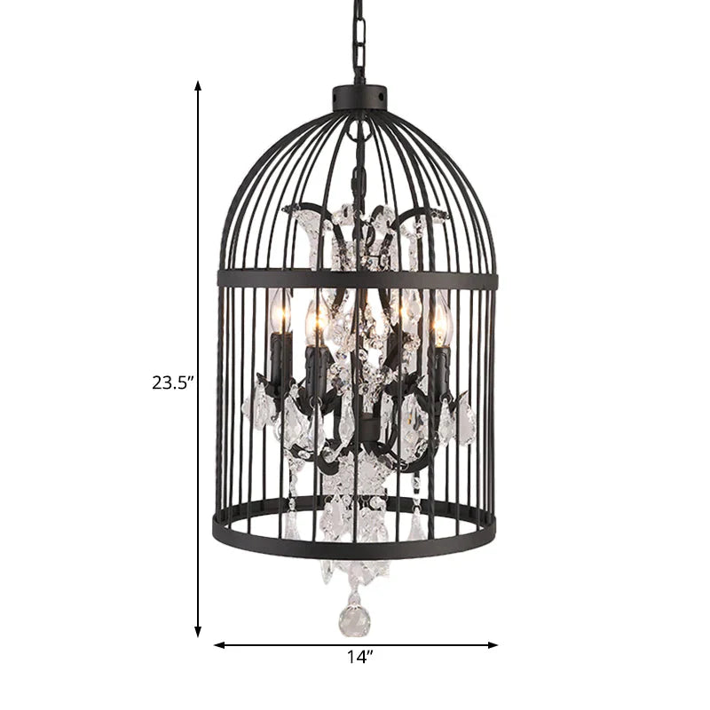 4 Lights Birdcage Chandelier Lighting Rustic Black Metal Pendant Light Fixture For Dining Room