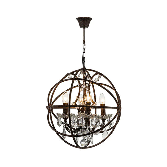 4 Lights Metal Hanging Chandelier Country Black Globe Dining Room Pendant Light Fixture With