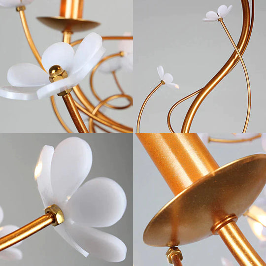 Gold Flower Shaped Chandelier Lamp Country Metal 6 Lights Living Room Hanging Light