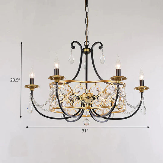 Metal Curved Arm Hanging Chandelier Country 9 Lights Dining Room Pendant Light In Gold