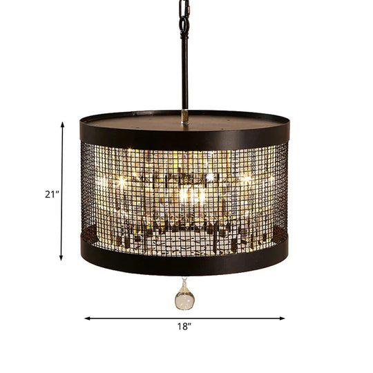 4 Lights Metal Hanging Chandelier Country Black Round Living Room Pendant Light Fixture With