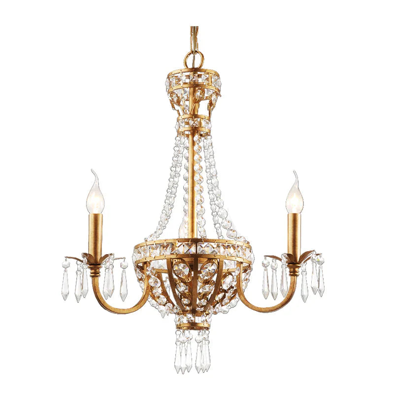 Candle Crystal Chandelier Lamp Country 3 Lights Dining Room Pendant Lighting In Gold