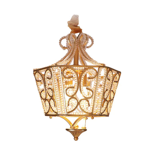 Lantern Crystal Chandelier Lighting Rustic 2 Lights Bedroom Pendant In Gold