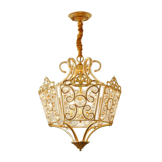 Gold 5 Lights Chandelier Light Fixture Country Crystal Wire Frame Pendant Lamp For Bedroom