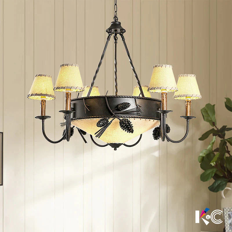 9 Lights Ceiling Light Country Domed Frosted Glass Hanging Chandelier In Black For Dining Room With