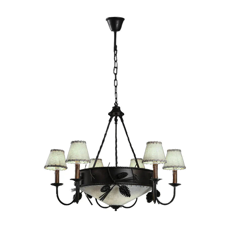 9 Lights Ceiling Light Country Domed Frosted Glass Hanging Chandelier In Black For Dining Room With