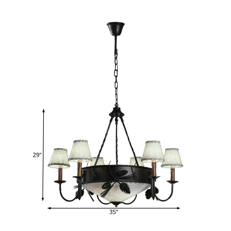 9 Lights Ceiling Light Country Domed Frosted Glass Hanging Chandelier In Black For Dining Room With