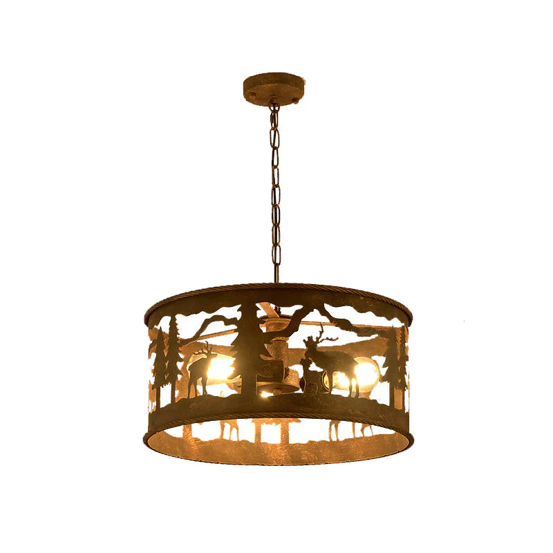 Rustic Metal 3 Lights Pendant Light Fixture For Living Room With Round Canopy