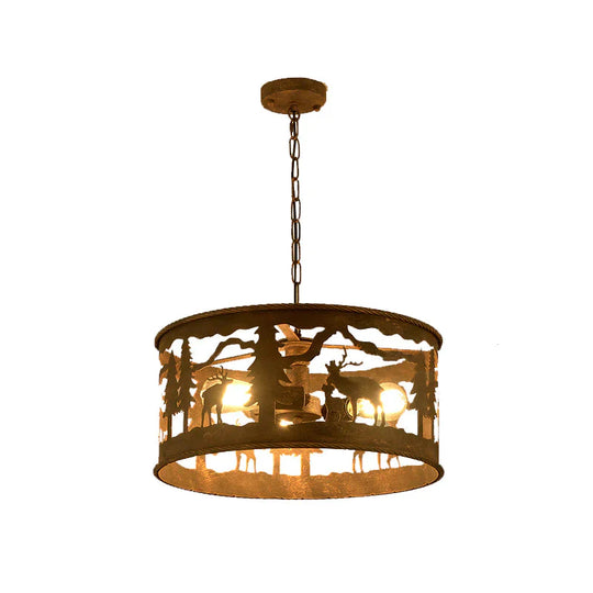 Rustic Metal 3 Lights Pendant Light Fixture For Living Room With Round Canopy