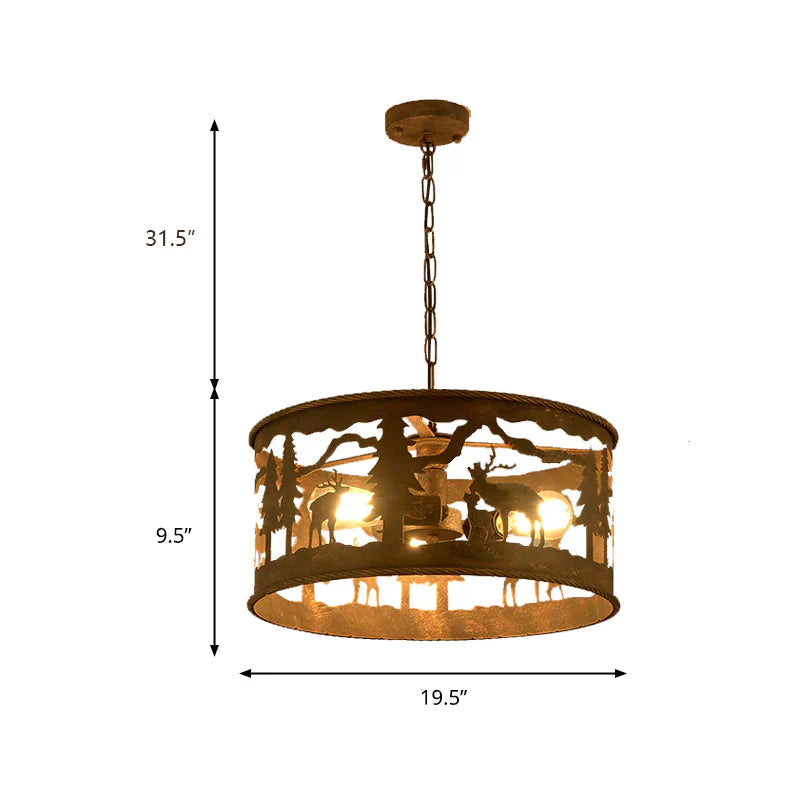 Rustic Metal 3 Lights Pendant Light Fixture For Living Room With Round Canopy