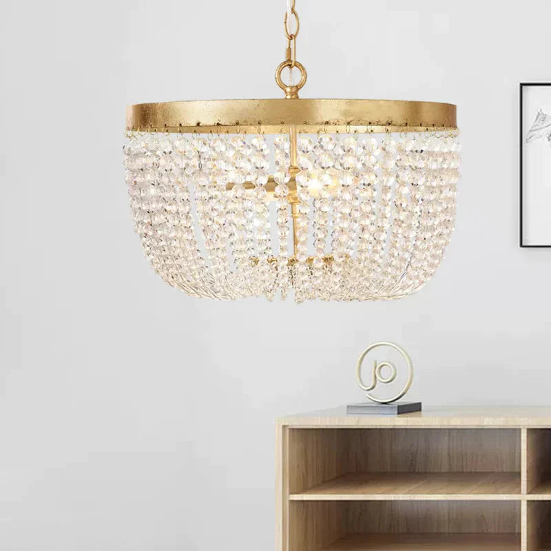 Modern Crystal Brass 3/5 Bulbs Hanging Ceiling Light Chandelier With Wide Dome